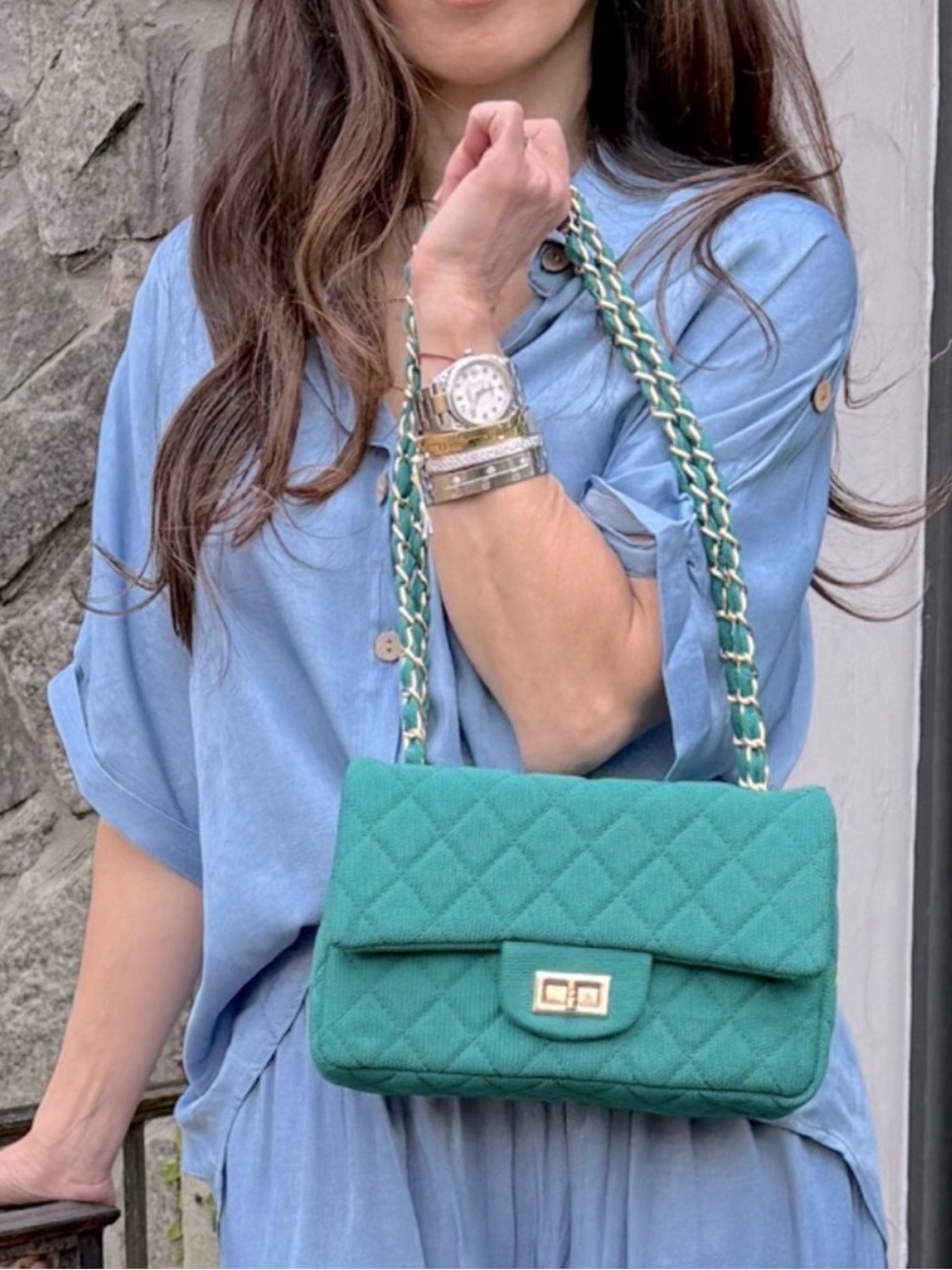 Teal Quilted Shoulder Bag